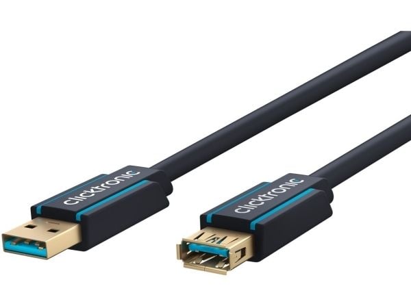 ClickTronic 3m USB 3.0 A/A m/f, 3 m, USB A, USB A, USB 3.2 Gen 1 (3.1 Gen 1), Hankjønn/hunkjønn, Blå