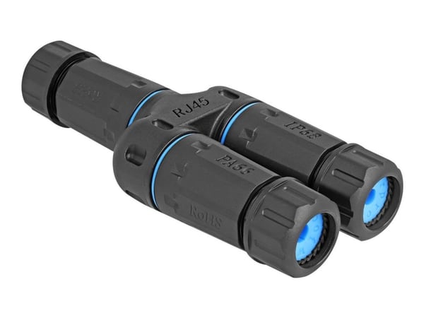 Delock-kaapeliliitin RJ45-liitäntä 2 x RJ45-liitäntään Cat.6A vesitiivis