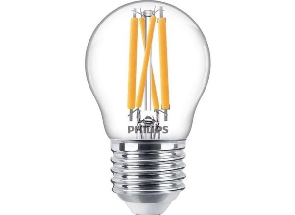 Philips - LED-filamentlyspære - form: P45 - klar finish - E27 - 3.4 W (ekvivalent 40 W) - klasse D - varmt hvitt lys - 2200-2700 K