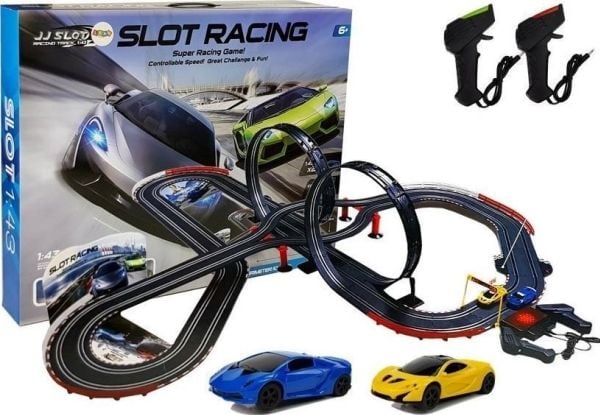 LeanToys gigantisk racerbane med 2 sløyfer 1:43 biler med pilot 1020 cm lys