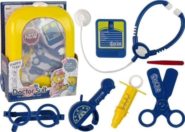 LeanToys lekesett lege i sekk doktor stetoskop kniver saks gul
