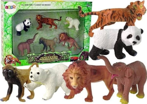 Figur LeanToys sett med 6 figurer ville dyr Safari tiger ape løve