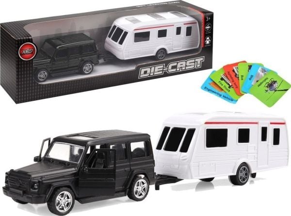 LeanToys fordonssats Jeep (svart) med campingkärra - metalldelar