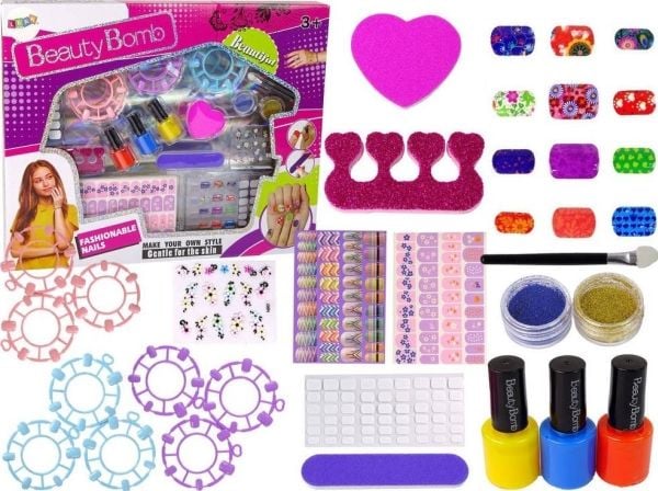LeanToys malingsett for negler: lakk, klistremerker, maler, glitter (sett)