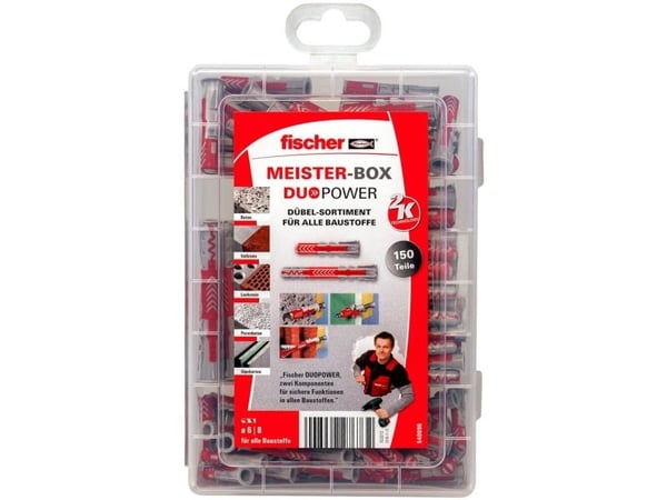 Fischer 540096, Kit med skruv och väggplugg, Träfiberskiva, Gipsskivor, Trä, 150 styck, Låda