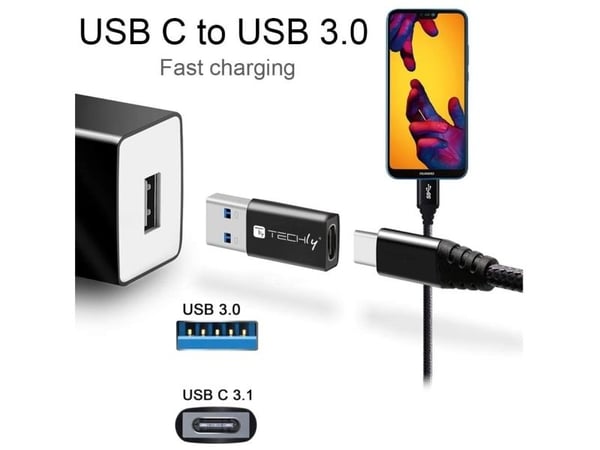 USB-sovitin Techly TECHLY USB-A M - USB-C F USB 3.0 -liitäntään musta