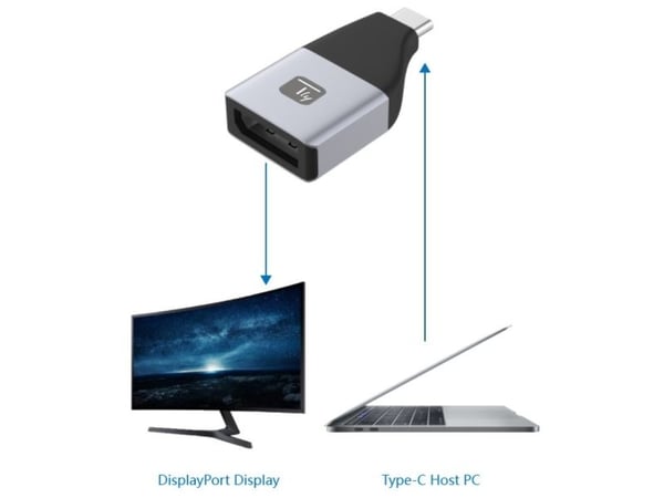 Techly IADAP USBC-DP4K, USB Type-C, DisplayPort-lähtö, 3840 x 2160 pikseliä