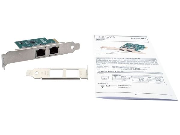 EXSYS EX-60102, Sisäinen, Langallinen, PCI Express, Ethernet, 1000 Mbit/s, Vihreä, Harmaa