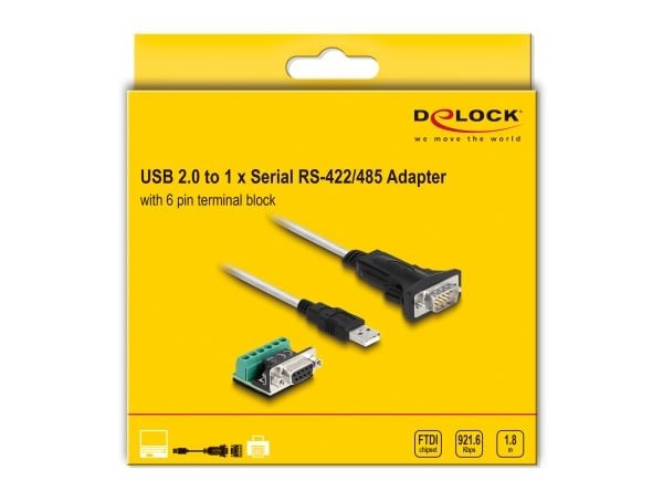 Delock - Seriell adapter - USB 2.0 - RS-422/485 x 1 - gjennomsiktig, svart