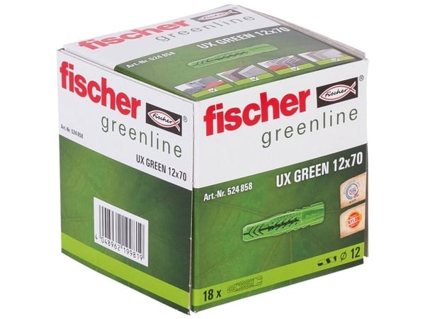 Fischer 524858, Veggplugg, Murstein, Betong, 70 mm, 1,2 cm, 8,5 cm, 8 mm