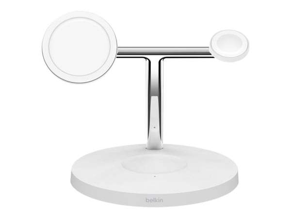 Belkin BoostCharge Pro 3-in-1 - Trådlöst laddställ - med MagSafe - 15 Watt - Fast Charge - vit