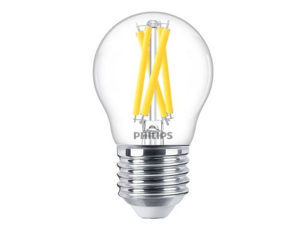 Philips - LED-filamentlyspære - form: P45 - klar finish - E27 - 3.4 W (ekvivalent 40 W) - klasse D - varmt hvitt lys - 2200-2700 K
