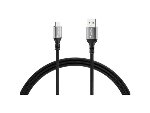 Varta 57935, 2 m, USB A, USB C, 5 Gbit/s, musta, Harmaa