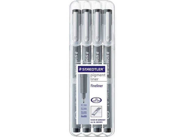 STAEDTLER pigment liner 308 - Fineliner - svart - pigmentbläck (paket om 4)
