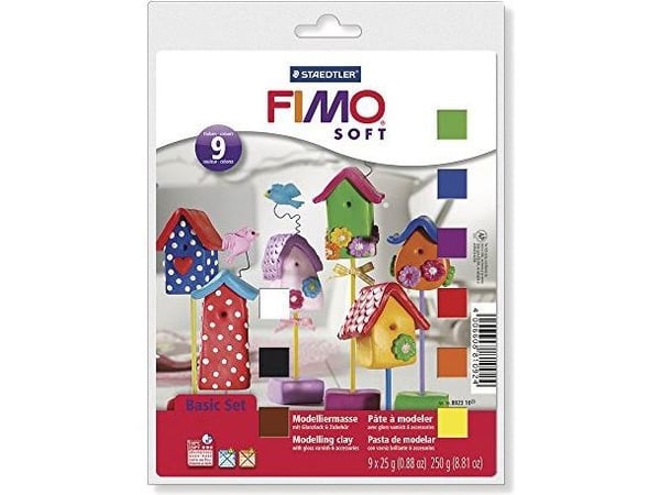 FIMO Soft - Modelleringsleire - 225 g - svart, hvit, purpur, mandarin, sitronfarge, sjokolade, briljant blå, tropisk grønn, indianerrød