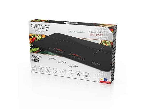 Camry Premium CR 6514, Sort, Benkeplate, 60.5 cm, Sonebasert induksjon, Glass, 2 zone(s)