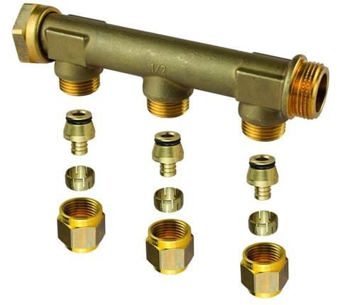 Uponor aqua plus fordelerrør med omløber WTR PEX DR 3/4"MT/SN 3X15C/C50 mm