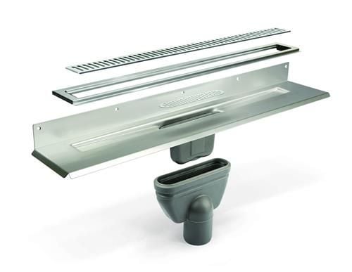 Unidrain 900 mm - Typ 1004. 10 mm ram, kolonngaller och 75 mm vertikalt utloppshus