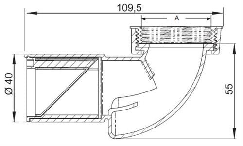 Purus 1.1/2X40mm - bv.vkl.håndvask 90? med lugtlås 0,6 l/s. etc, PP.