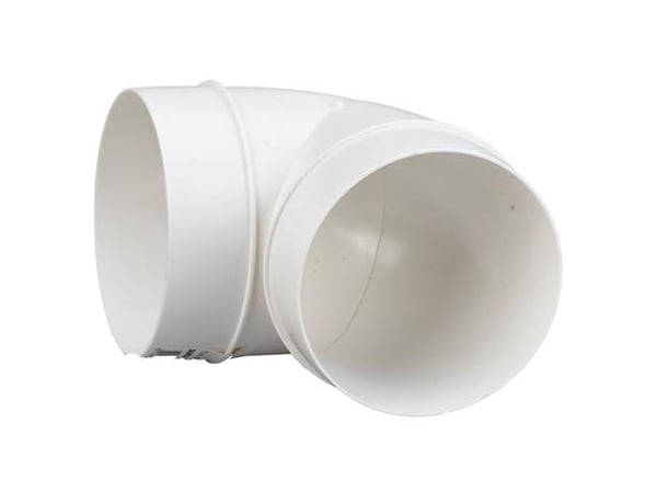 Duka bøjning 90gr. Ø100 mm - PS, Hvid, Til runde hvide ventilationsrør