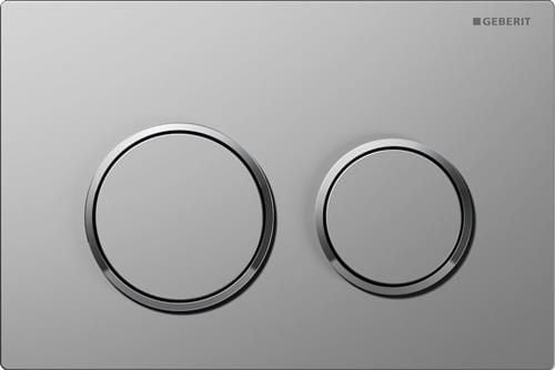 Geberit Omega20 spolknappplatta för dubbelspolning, rund: platta och knappar blankförkromade, designringar mattförkromade