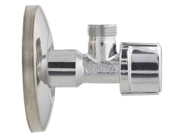 BROEN Arcofix stopventil nippel/nippel ½" X 3/8" i krom med roset Ø70mm. Leveres uden omløber til 10mm kobberrør - #744524033