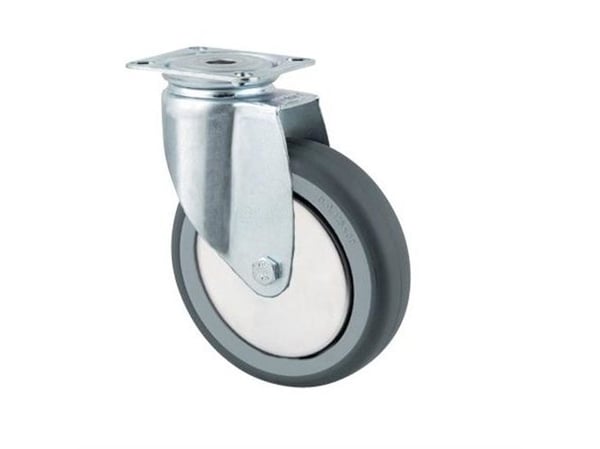Kääntöpyörä, kumi, Ø75 mm, 75 kg, liukulaakeri, levyllä Rakennuskorkeus: 100 mm. Käyttölämpötila: -2 Kääntöpyörä, kumi, Ø75 mm, 75 kg, liukulaakeri, levyllä Rakennuskorkeus: 100 mm. Käyttölämpötila: -2