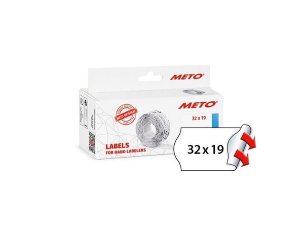 Prisetiket, Meto, Permanent 32x19mm hvid, pakke a 5 stk