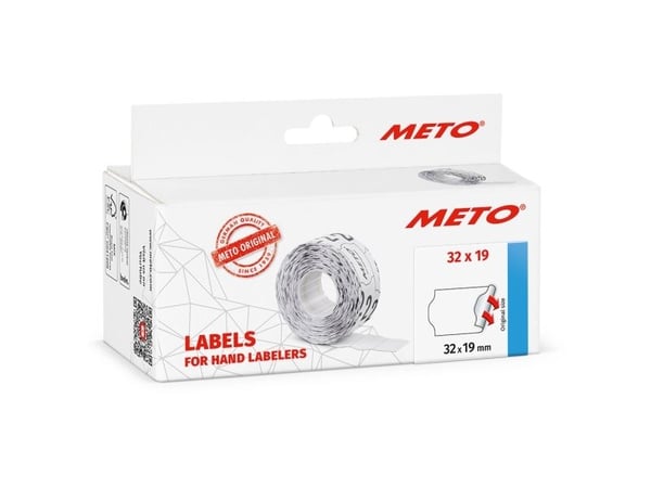Prisetiket, Meto, Permanent 32x19mm hvid, pakke a 5 stk