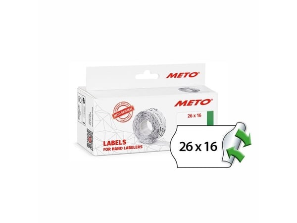 Prisetiket, Meto, Non.Perm. 26x16mm hvid, pakke a 6 stk