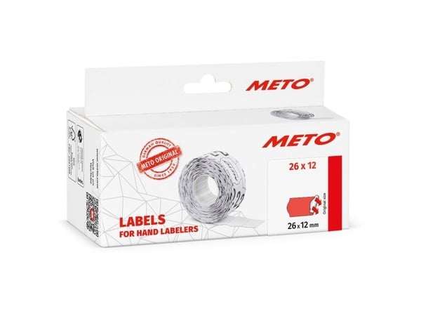 Prisetiket, Meto, Permanent 26x12mm neon rød, pakke a 6 stk