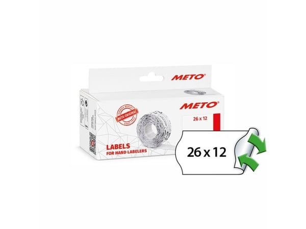 Prisetiket, Meto, Non.Perm. 26x12mm hvid, pakke a 6 stk