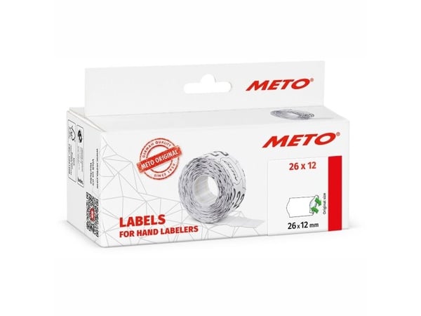 Prisetiket, Meto, Non.Perm. 26x12mm hvid, pakke a 6 stk