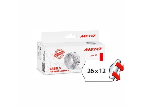 Prisetiket, Meto, Permanent 26x12mm hvid, pakke a 6 stk