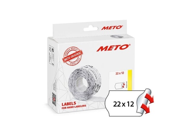 Prisetiket, Meto, Permanent 22x12mm hvid, pakke a 12 stk