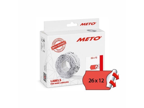 Prisetiket, Meto, Permanent 26x12mm neon rød, pakke a 12 stk