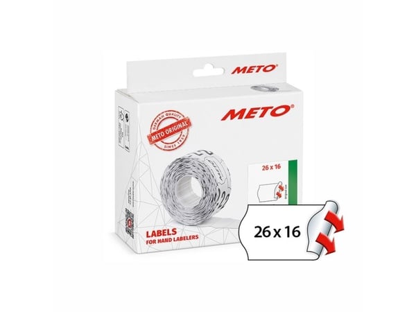 Prisetiket, Meto, Permanent 26x16mm hvid, pakke a 12 stk
