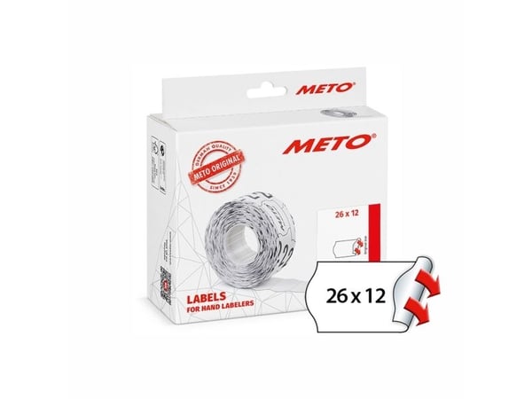 Prisetiket, Meto, Permanent 26x12mm hvid, pakke a 12 stk
