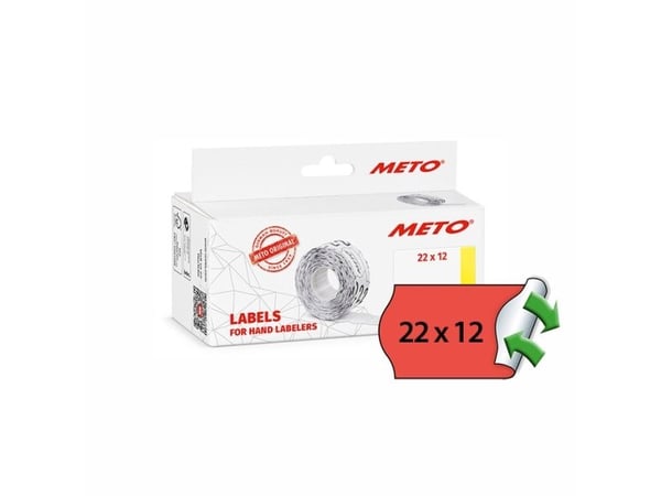 Prisetiket, Meto, Non.Perm. 22x12mm neon rød, pakke a 6 stk