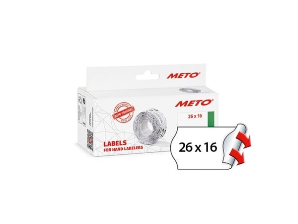 Prisetiket, Meto, Permanent 26x16mm hvid, pakke a 6 stk