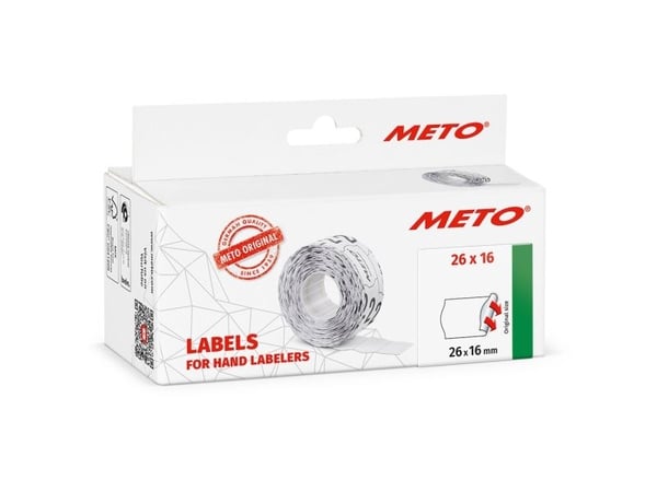 Prisetiket, Meto, Permanent 26x16mm hvid, pakke a 6 stk