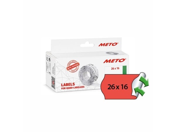 Prisetiket, Meto, Non.Perm. 26x16mm neon rød, pakke a 6 stk