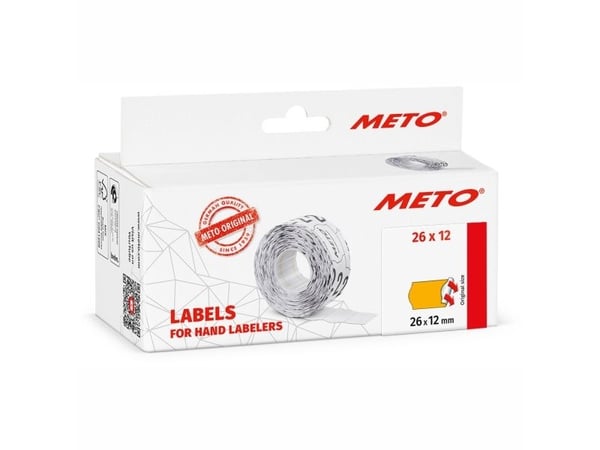 Prisetiket, Meto, Permanent 26x12mm neon orange, pakke a 6 stk