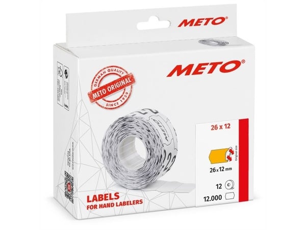 Prisetiket, Meto, Permanent 26x12mm neon orange, pakke a 12 stk
