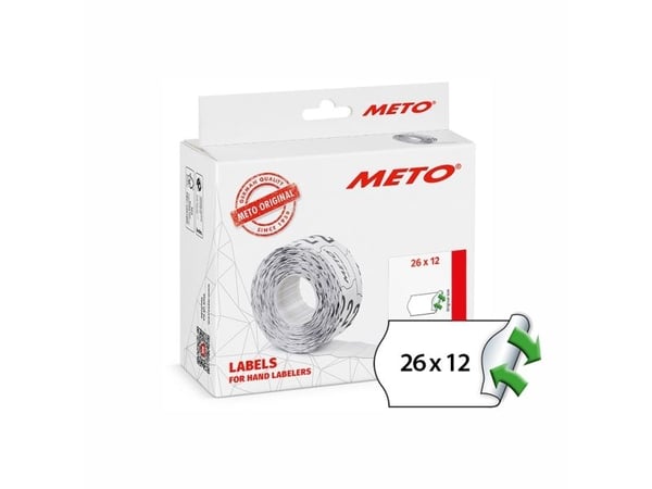 Prisetiket, Meto, Non.Perm. 26x12mm hvid, pakke a 12 stk