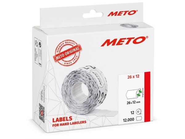 Prisetiket, Meto, Non.Perm. 26x12mm hvid, pakke a 12 stk