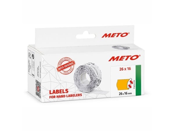 Prisetiket, Meto, Permanent 26x16mm neon orange, pakke a 6 stk
