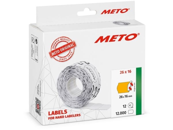 Prisetiket, Meto, Permanent 26x16mm neon orange, pakke a 12 stk
