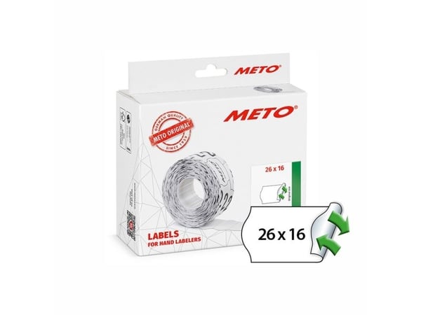 Prisetiket, Meto, Non.Perm. 26x16mm hvid, pakke a 12 stk