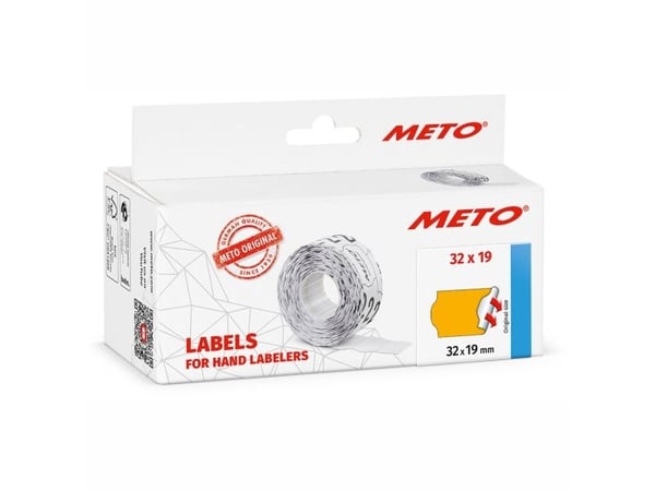 Prisetiket, Meto, Permanent 32x19mm neon orange, pakke a 5 stk